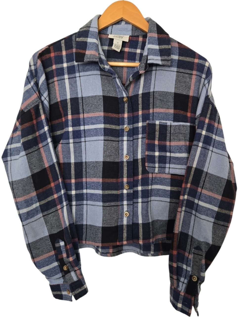 ✨ Just Polly Cropped Plaid Flannel Shirt Cozy Oversized Button Front M